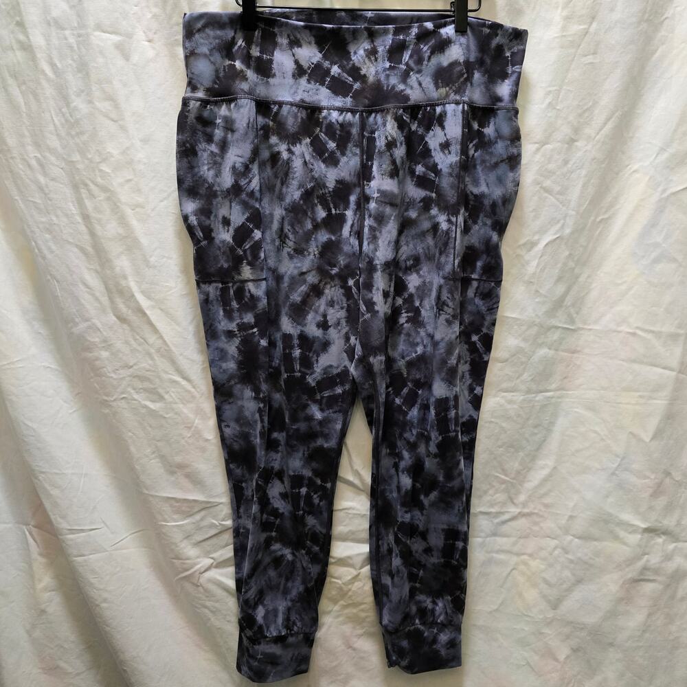Athleta Salutation blue purple gray‎ tie dye high rise joggers XL tapered leg